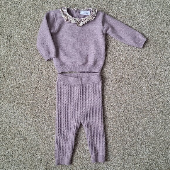 Primark Purple Knit Sweater Top & Bottom Set 3-6 Months - Picture 1 of 4